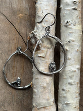 Load image into Gallery viewer, Forest Companions // Owl & Mushroom-Mismatched Hoop Earrings