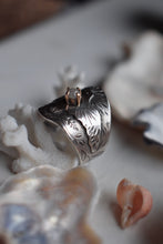 Load image into Gallery viewer, Hand engraved silver ring with a rustic diamond