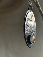 Load image into Gallery viewer, Crescent Moon and the forest Necklace Dancing Leaf Design
