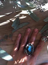 Load image into Gallery viewer, Labradorite & Silver Feather Ring