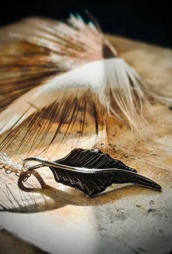 Sterling Silver Heron Feather Pendant on 18-inch silver chain
