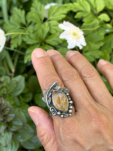 Dendritic Quartz Ring -Fern, Mushrooms & Snail -