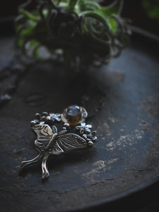 Luna Moth & Yarrow, Forget-Me-Not Blossoms - Sapphire