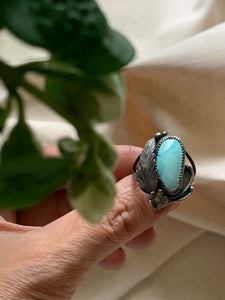 Turquoise Ring -Yarrow Blossom & Fern-