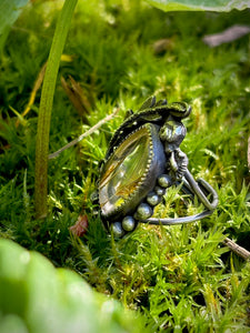 Dendritic Quartz Ring -Fern, Mushrooms & Snail -