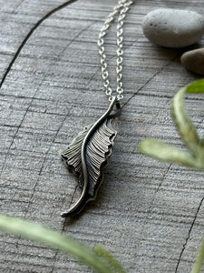 Hand-engraved Sterling Silver Feather Pendant on Sterling Silver Chain.