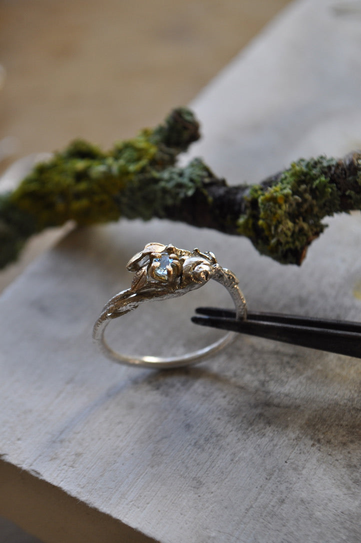 Snail & Aquamarine Ring