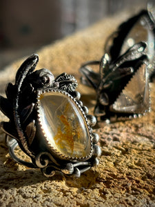 Dendritic Quartz Ring -Fern, Mushrooms & Snail -