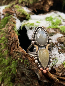 Sapphire & Rutilated Quartz Ring -light grey-