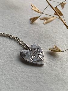 Silver Heart Necklace -Snowdrop - A