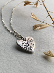 Silver Heart Necklace - Snowdrop - B