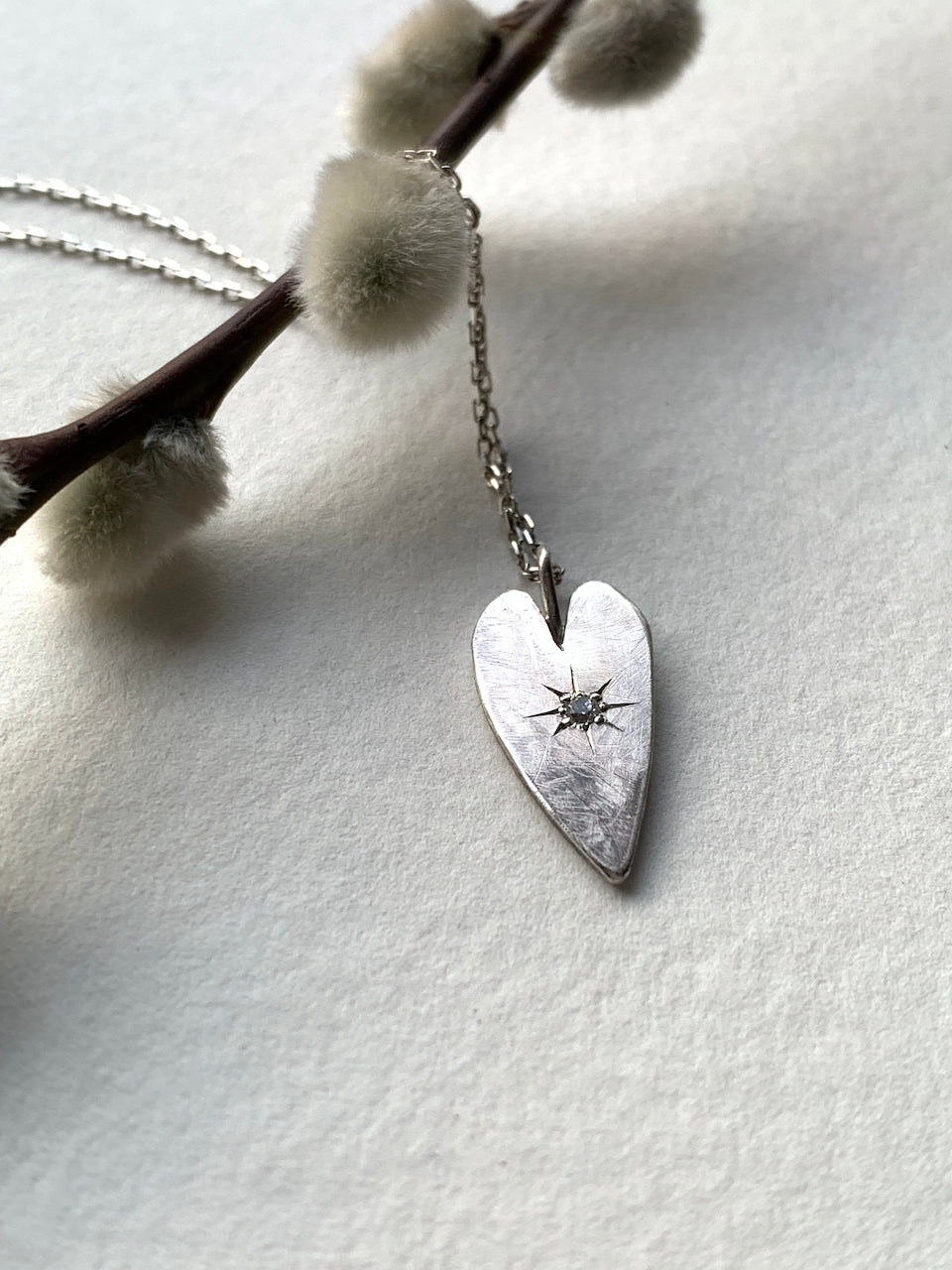 Silver Heart Necklace with CZ