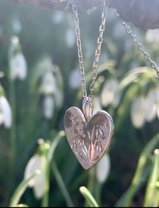 Silver Heart Necklace -Snowdrop - A