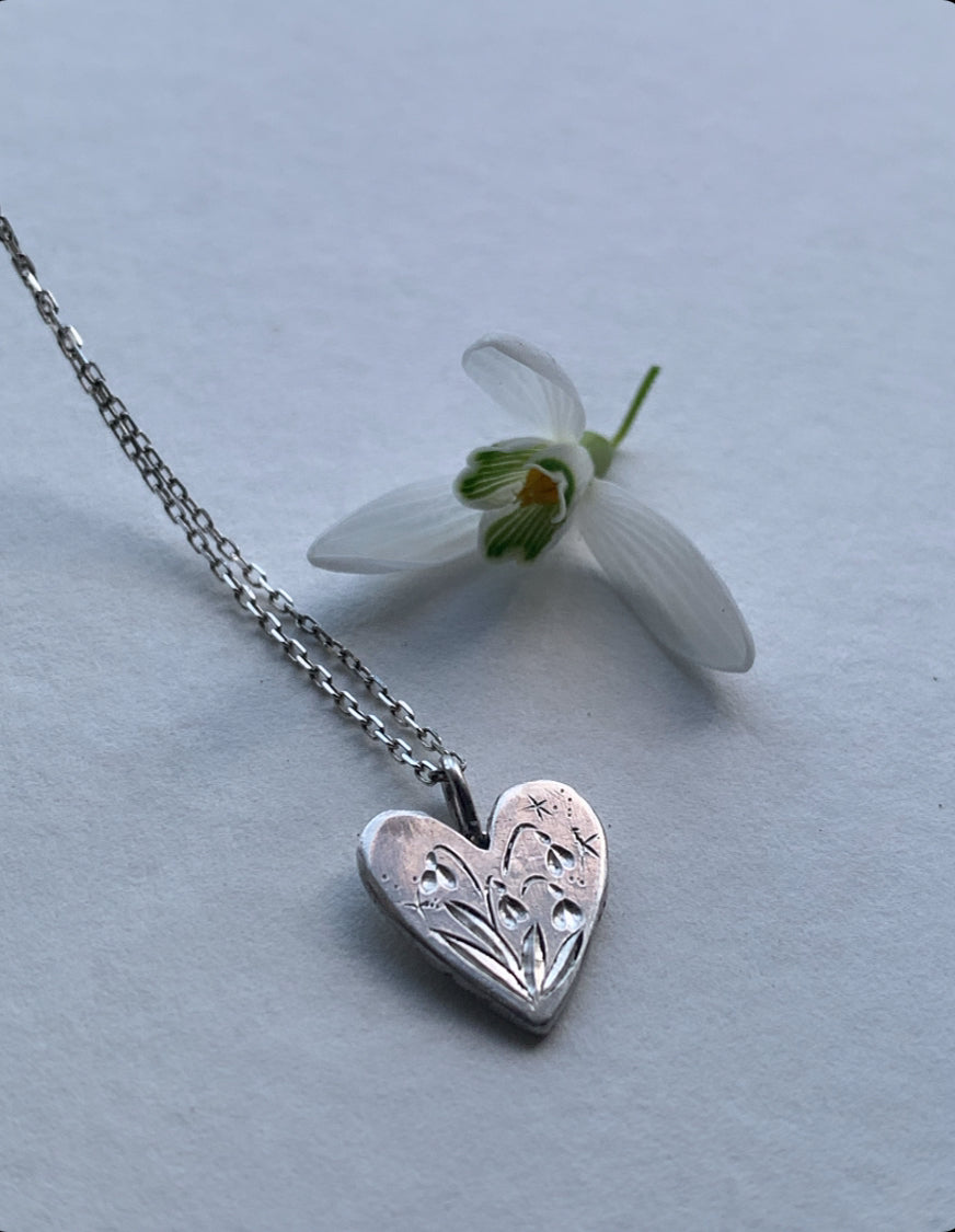 Silver Heart Necklace - Snowdrop - B