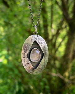 Hand Engraved Silver with a Morganite Necklace