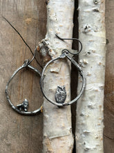 Load image into Gallery viewer, Forest Companions // Owl &amp; Mushroom-Mismatched Hoop Earrings
