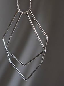 Geometric Silver Long Necklace ✴︎Herkimer✴︎L✴︎