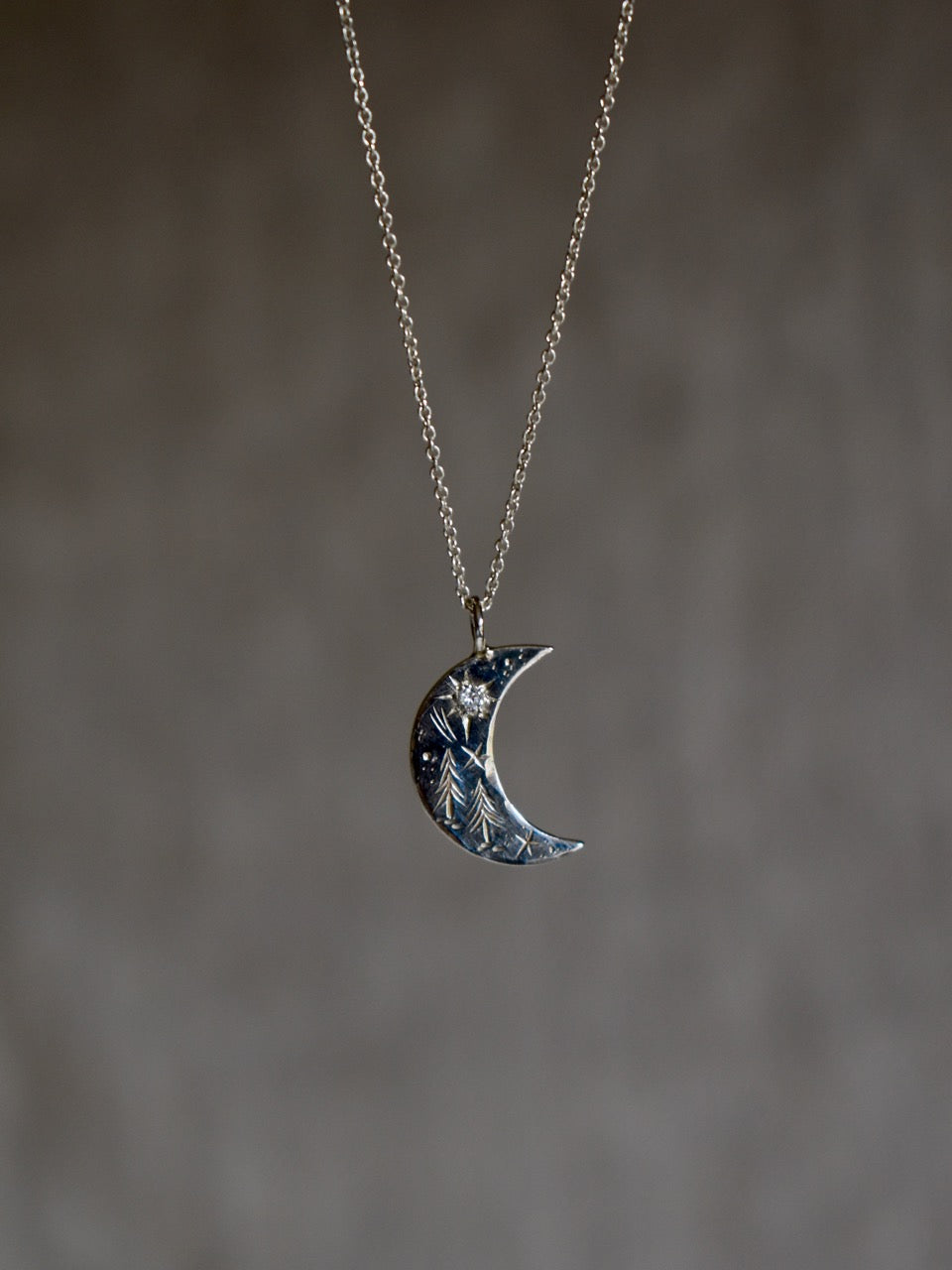 Sapphire Pave Crescent Moon Necklace - Estella Collection