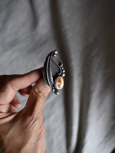 Fire Opal & Feather Ring