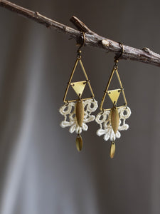 beige and gold lace earrings