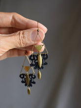 Load image into Gallery viewer, black lace and gold earrings
