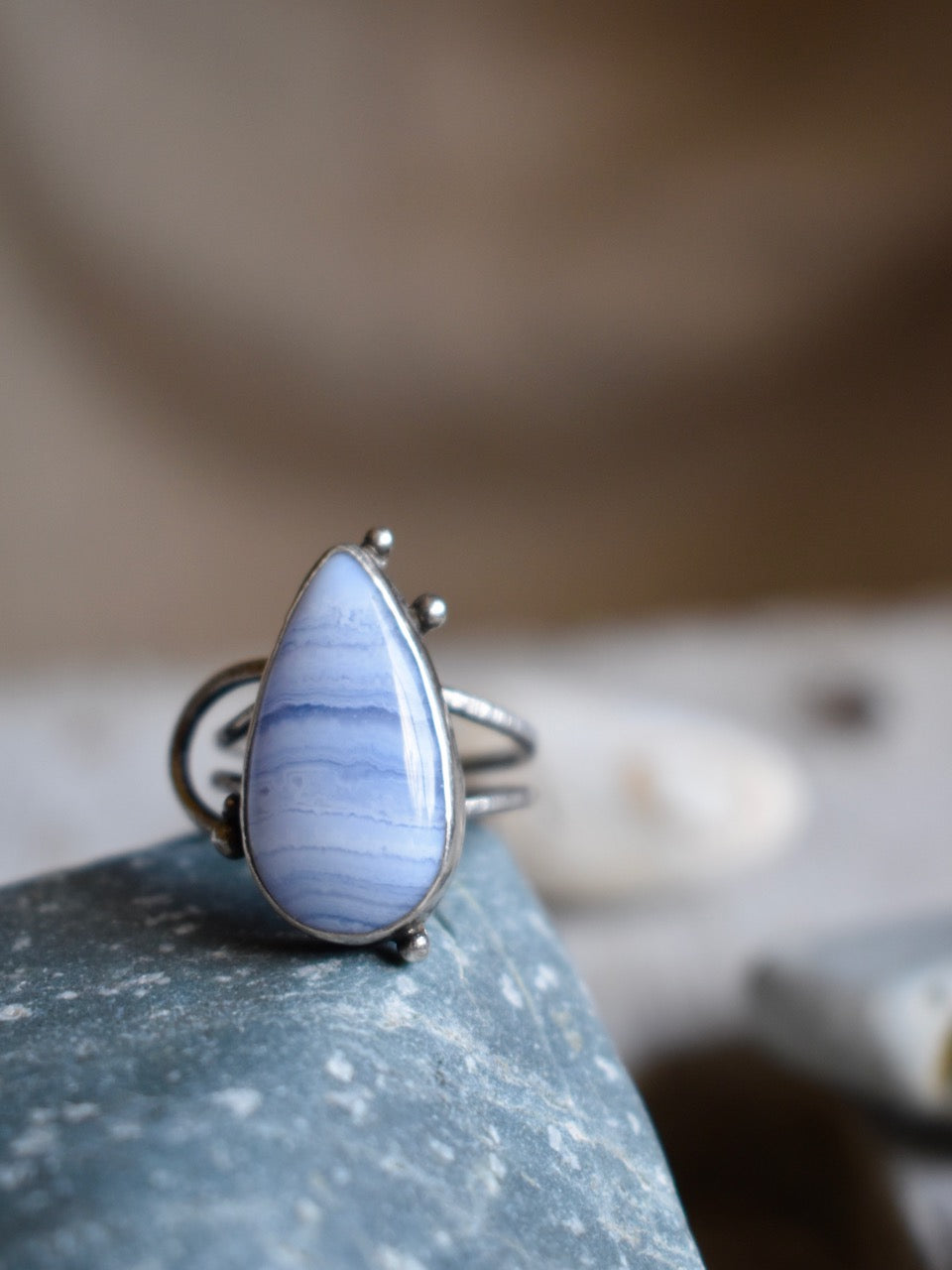 Dew Drop Ring ✴︎Drop Shape Blue Lace Agate✴︎