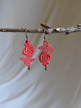 Load image into Gallery viewer, red rose lace earrings canada
