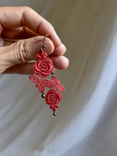 Load image into Gallery viewer, red rose earrings
