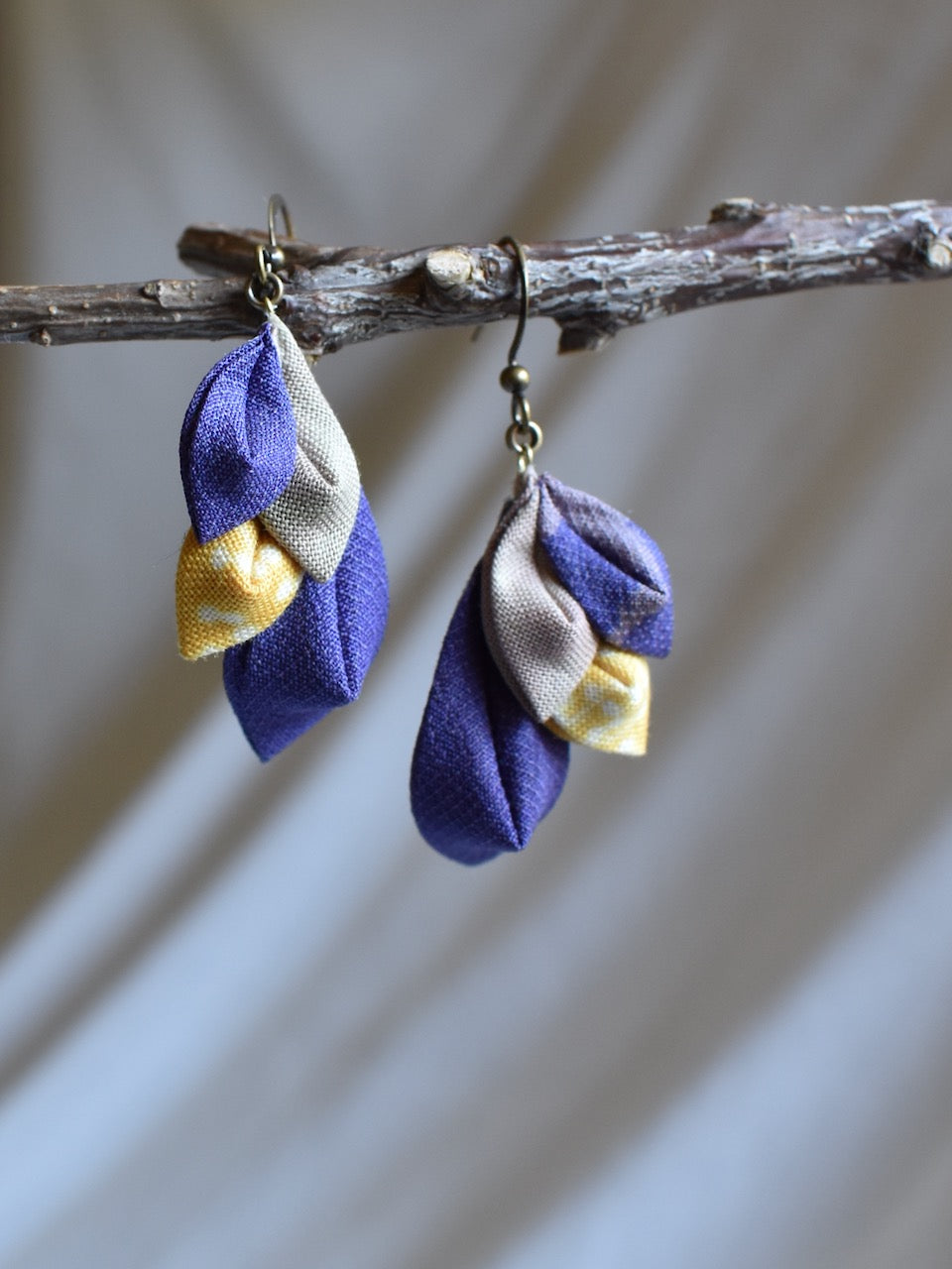 purple textile earrings