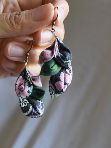 Floral design fabric earrings