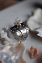 Load image into Gallery viewer, Hand engraved silver ring with a rustic diamond
