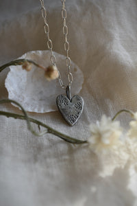 hand engraved flower and bird silver heart necklace 