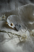 Load image into Gallery viewer, hand engraved flower and bird silver heart pendant 
