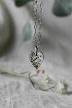 Load image into Gallery viewer, Silver Heart Necklace -Lily of the valley + Hummingbird - 364
