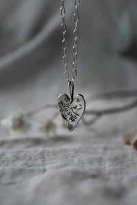 Silver Heart Necklace -Forget me not + Hummingbird - 365