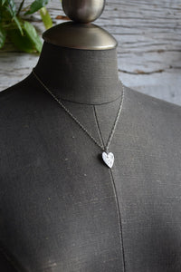 Silver Heart Necklace -Lily of the valley-Hummingbird + CZ- 372