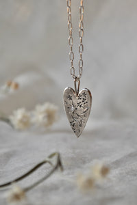 Hummingbird & Forget Me Not engraved silver heart necklace for sale Canada