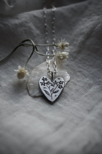 silver heart with flower design pendant necklace for sale Canada