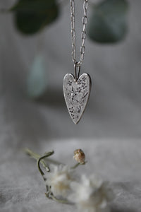 Silver Heart Necklace -Forget me not + Hummingbird + CZ- 370