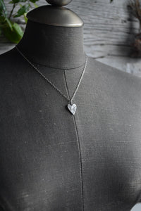 Silver heart necklace, hand engraved one of a kind jewellery