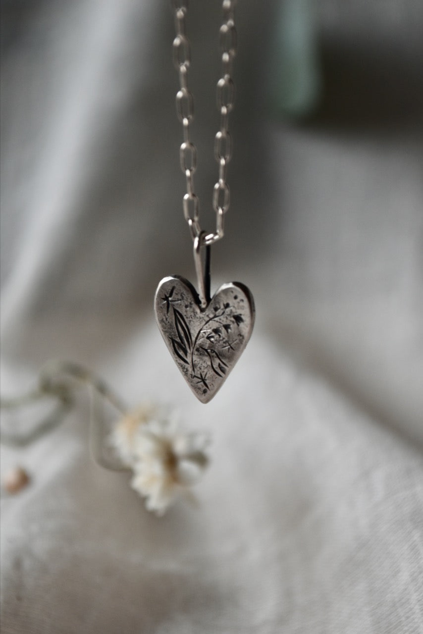 Lily of the valley hand engraved silver necklace for sale Canada