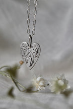 Load image into Gallery viewer, Silver Heart Necklace -Lily of the valley-Hummingbird + CZ- 372

