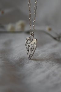 Dancing Leaf Design hand engraved heart necklace