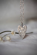 Load image into Gallery viewer, Dancing Leaf Design hand engraved heart necklace
