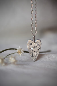 Dancing Leaf Design hand engraved heart necklace