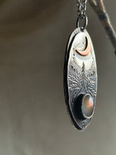 Load image into Gallery viewer, Crescent Moon and the forest  Necklace  Dancing Leaf Design
