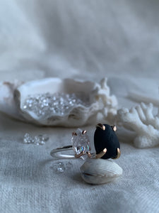 Herkimer Diamond with A Black Pebble Ring