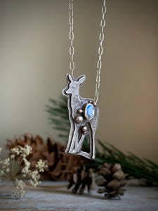 West Coast Nature -Deer Necklace- Rainbow Moonstone