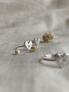 Silver Heart Ring - adjustable ring - S -