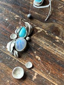 Turquoise & Rainbow Moonstone Dual Ring